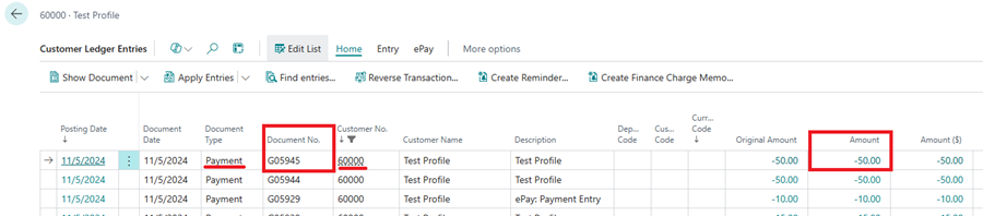 customer ledger entries