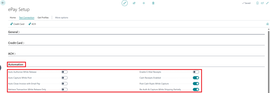 ePay Automation settings