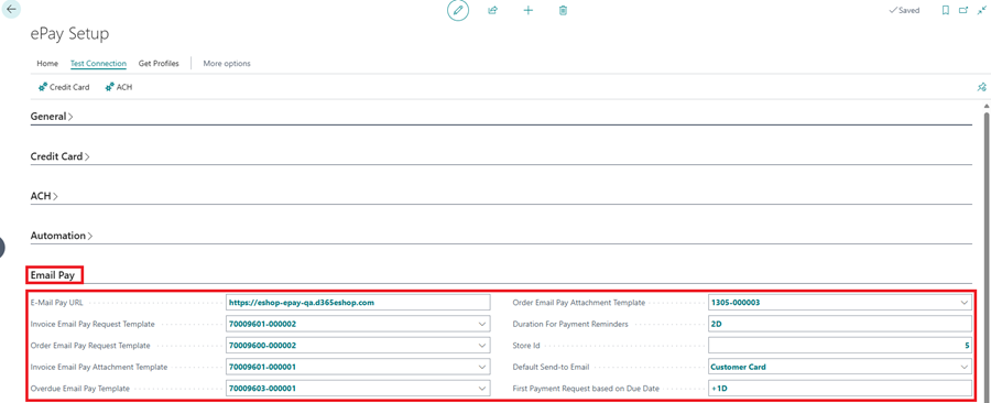 ePay Email Pay Settings