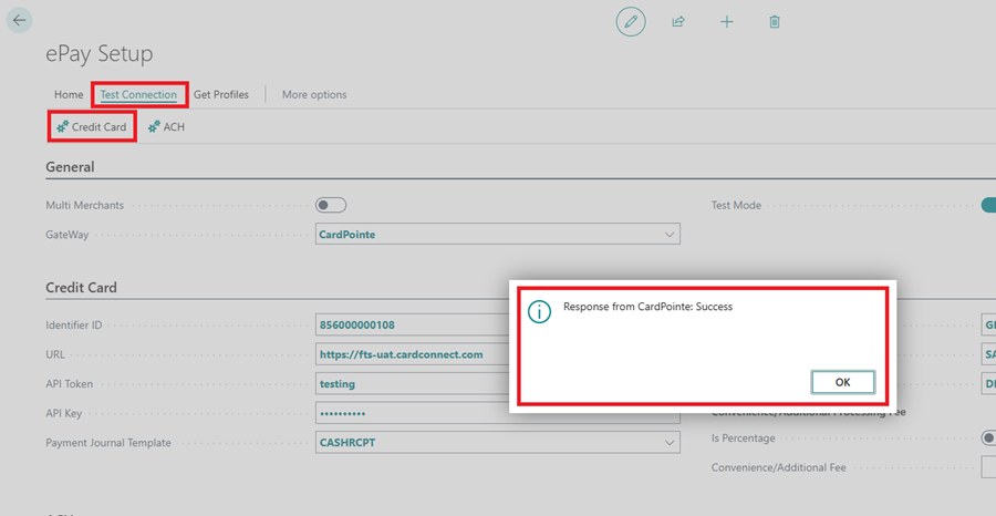 ePay Test Connection