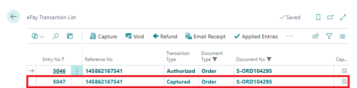 ePay Transaction List