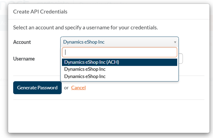 ePay create API credentials