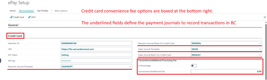 ePay credit card settings