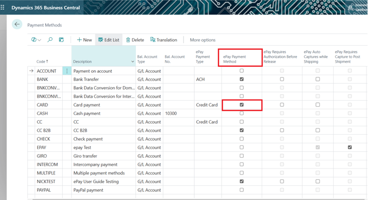 epay payment methods