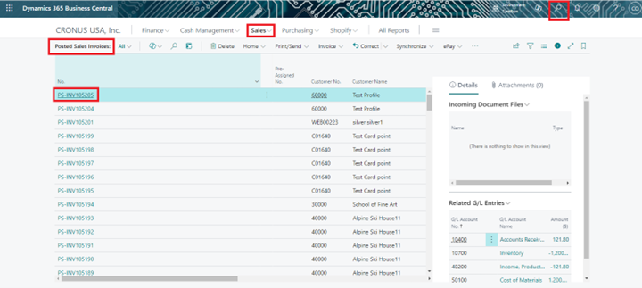 posted sales invoice